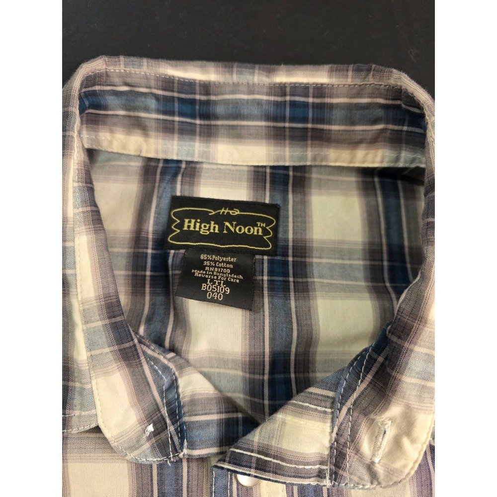 High Noon Mens Western Plaid Short Sleeve Snap Button Shirt Blue Tan Large Tall